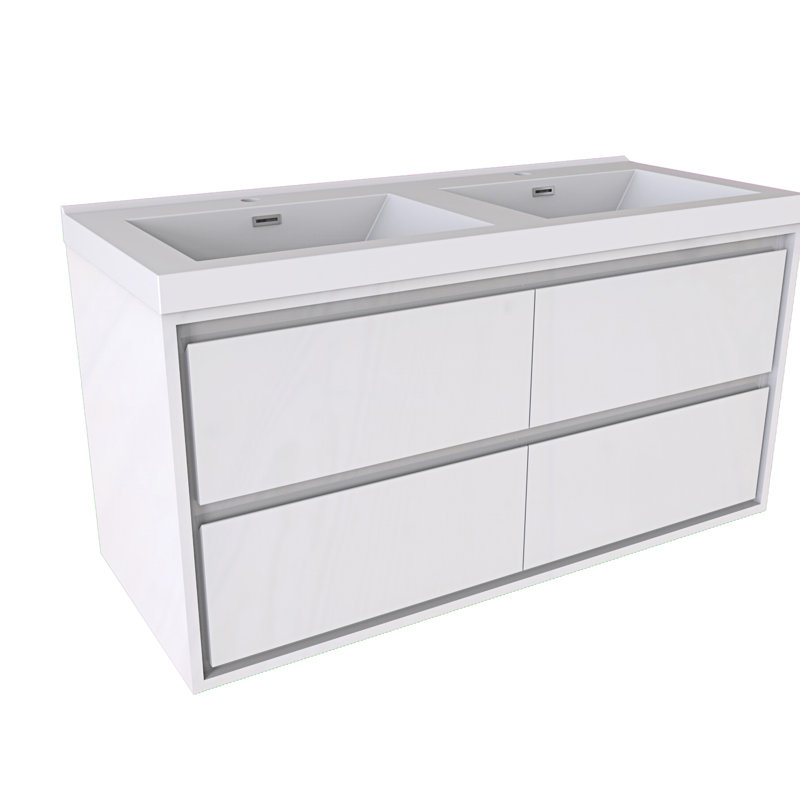 Azden 47" Wall-Mounted Double Bathroom Vanity Set, High Gloss White