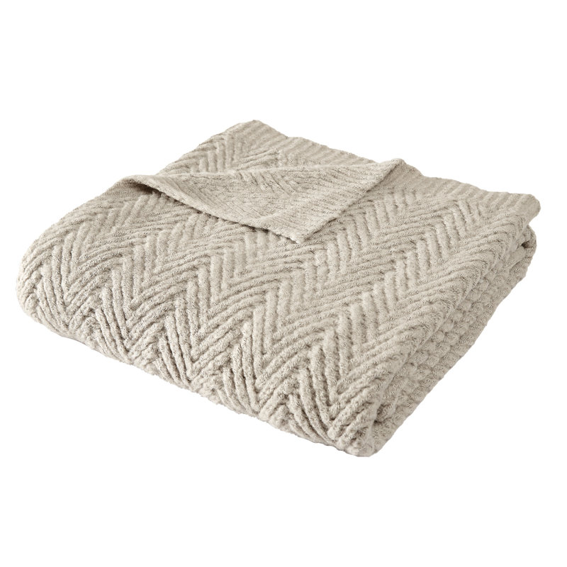 Frye Chevron Faux Mohair Throw Blanket, Oatmeal