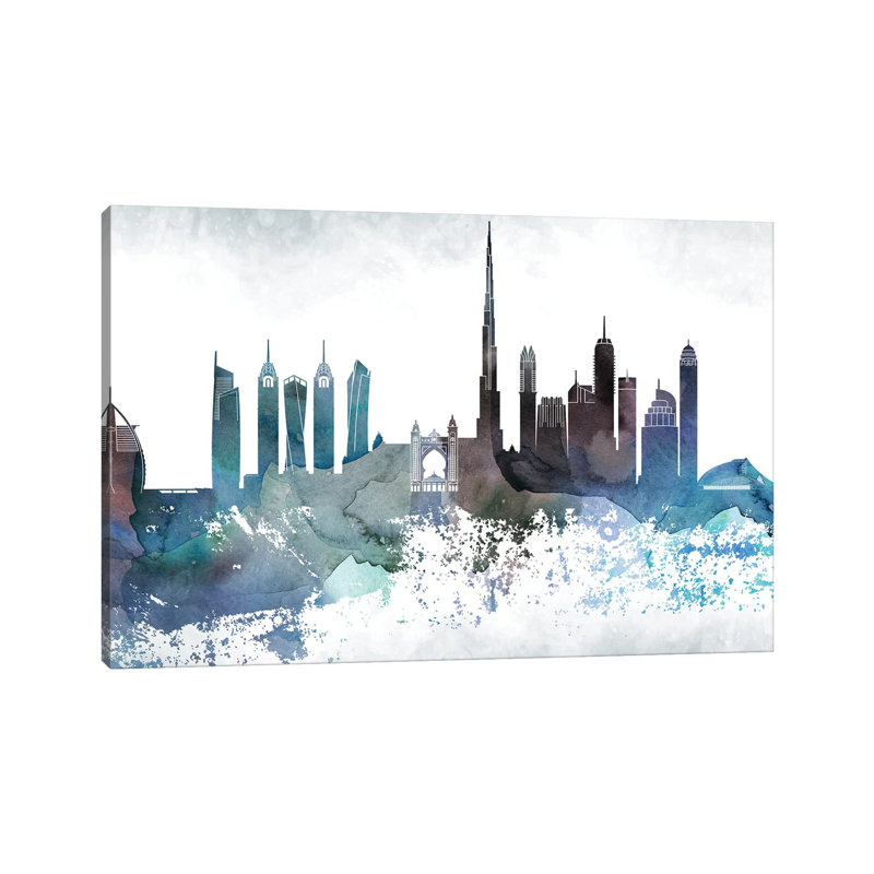 Dubai Bluish Skyline by WallDecorAddict - Wrapped Canvas Print, 20.32 cm H x 30.48 cm W