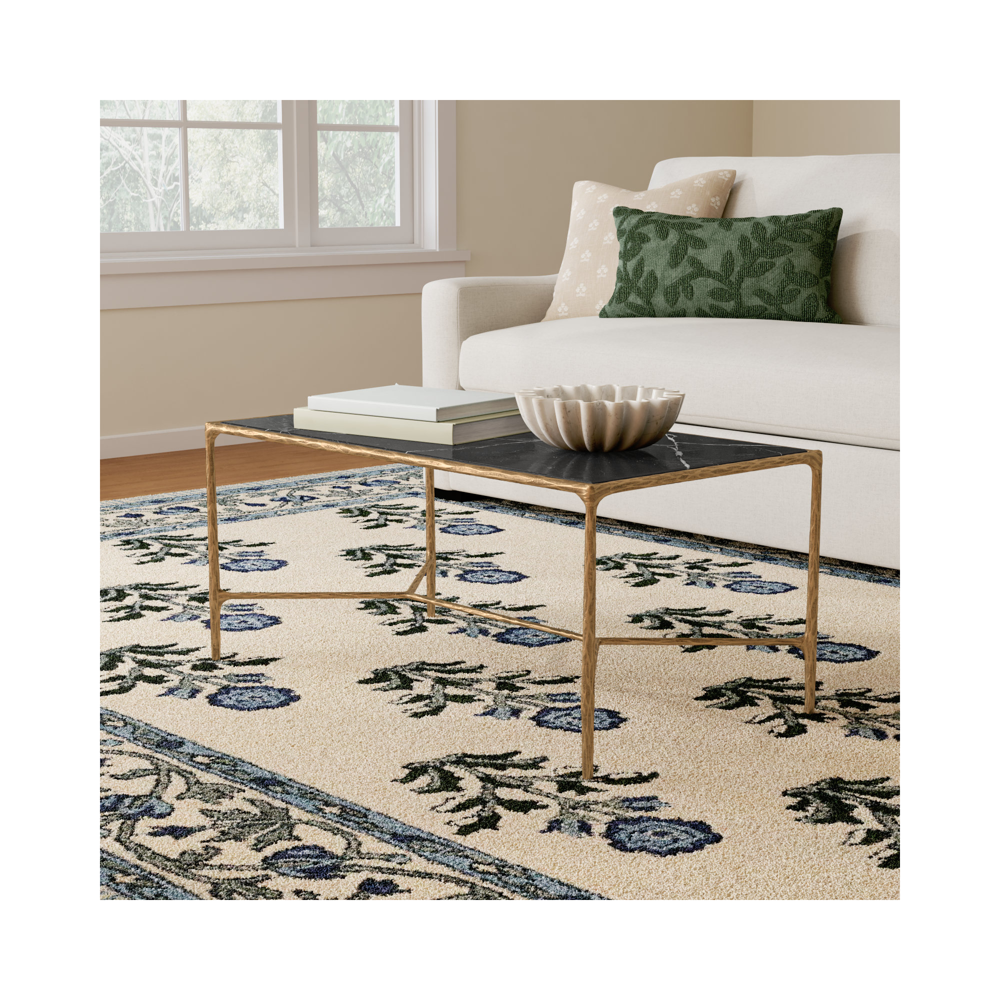 Evelynn Coffee Table, Black Marble, Brass