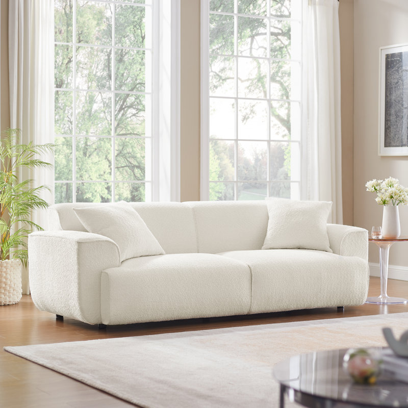 MINIMORE Modern Style 91"W Wallas 3Seater Sofa, Cream White Boucle
