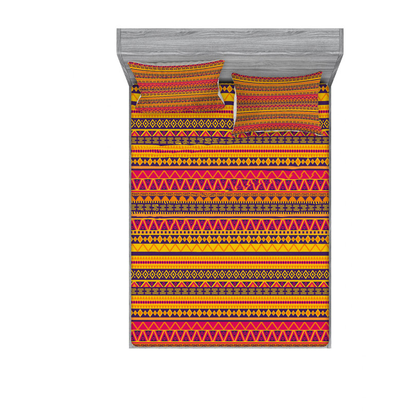 Microfiber Ikat Sheet Set, Queen Sheet Set with Fitted Sheet