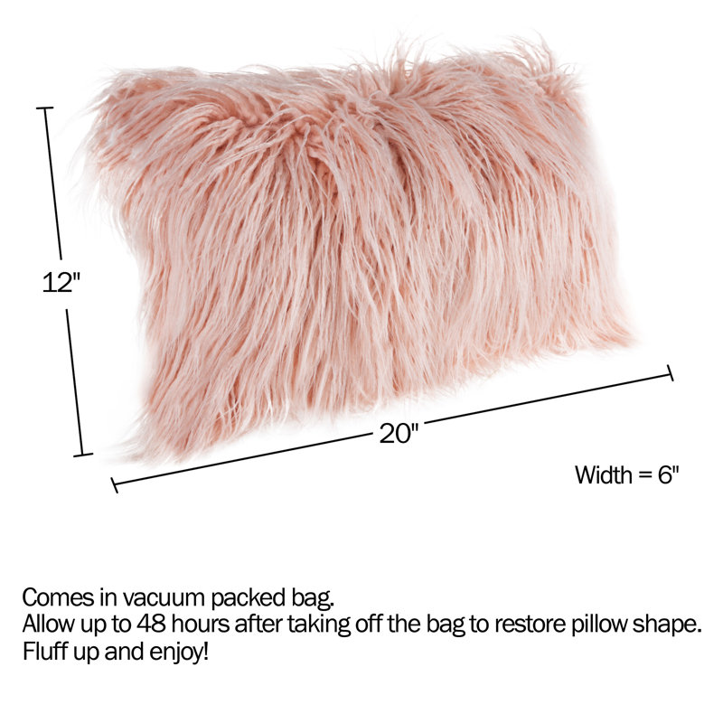 BUND163 12x20 Plush Lumbar Faux Fur Pillows – 2-Pack Decorative Pillow Insert and Shag Cover Set for Bedroom, Living Room, or Office