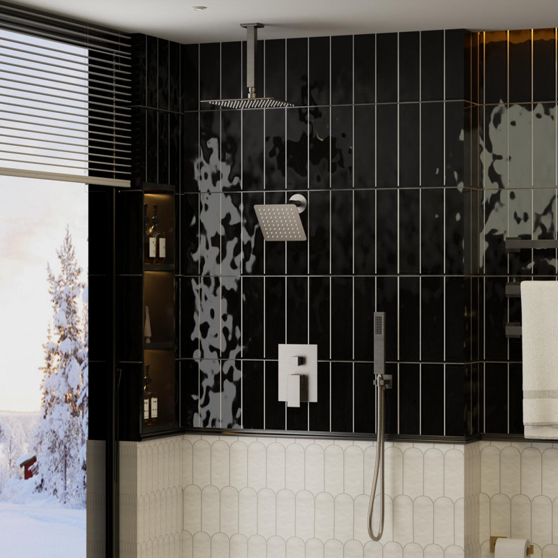 Système de douche à pression équilibrée Crozet avec double pomme de douche carrée et douche à main (valve incluse)