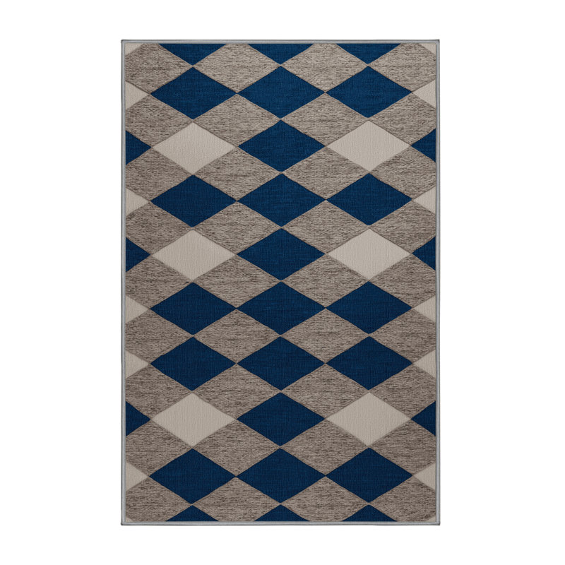 Tapis gris à carreaux lavable à la machine, Rectangulaire 3 pi x 5 pi