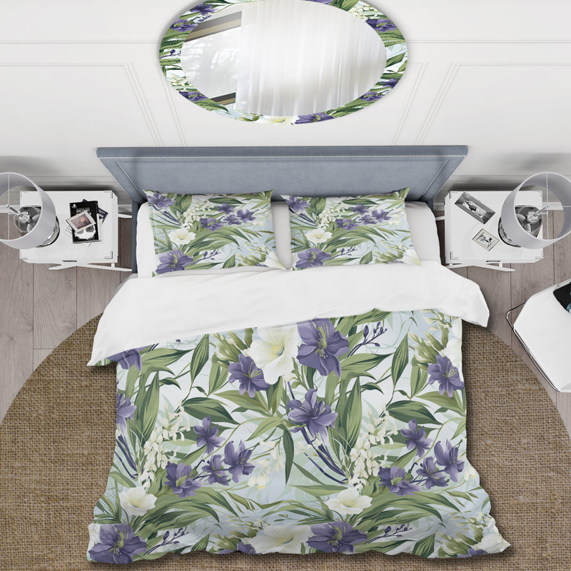 Ensemble de housse de couette Green Purple Bamboo Serenade Tropical Pattern V
