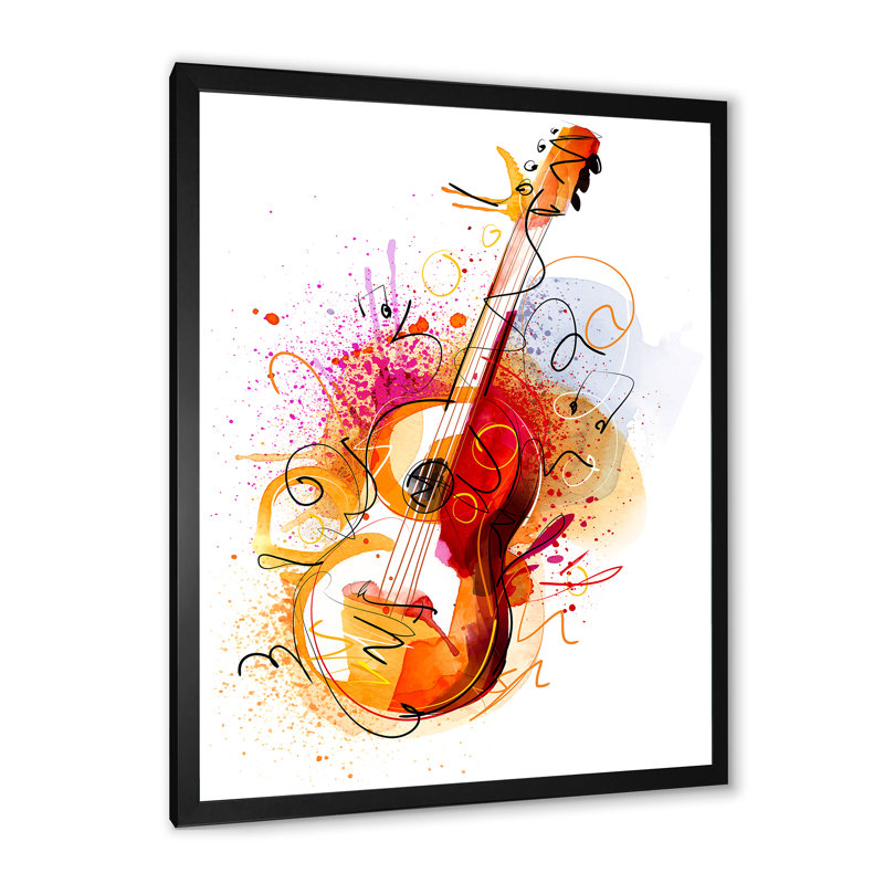 Musique, guitare, dessin abstrait - peinture, Cadre photo noir, H 20 po x l 12 po x P 1 po