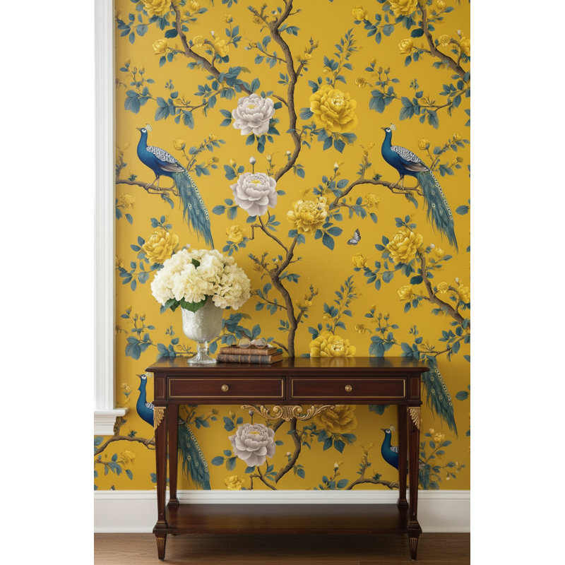 Papier peint double paon à motif floral amovible vintage