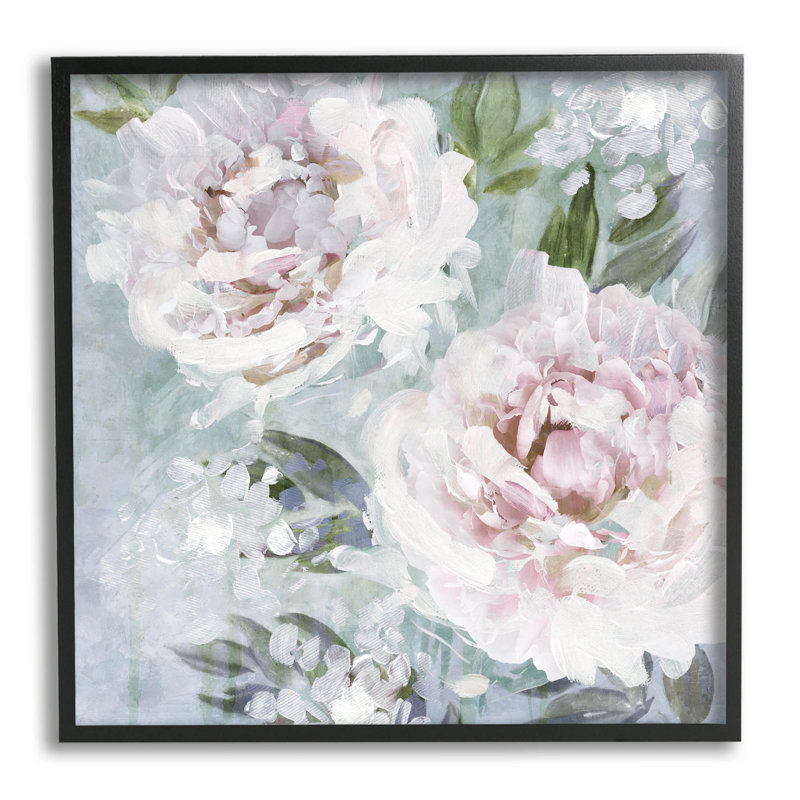 Fleurs roses délicates en gros plan, estampe numérique par Nina Blue, Giclée encadrée noir minuit