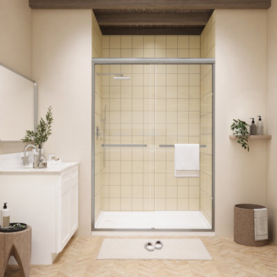 46 1/2-48 In. X 72 In. Double Sliding Shower Doors Bypass Sliding Shower Door With 1/4 In. Clear Glass, Brushed Nickel Sliding Bathroom Door