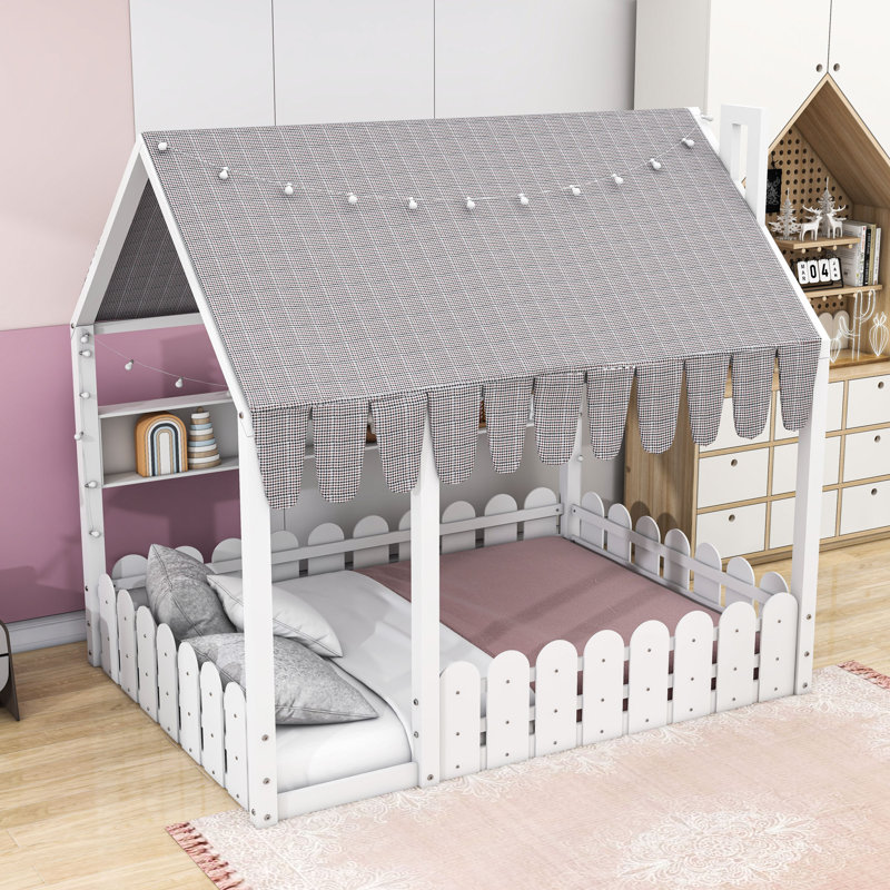 Lit sur pied Montessori avec tablettes intégrées, Lit double, Blanc