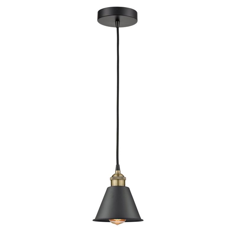 Luminaire suspendu conique 1 lumière, 8.5" H x 6.5" W x 6.5" D, Noir mat, Noir mat