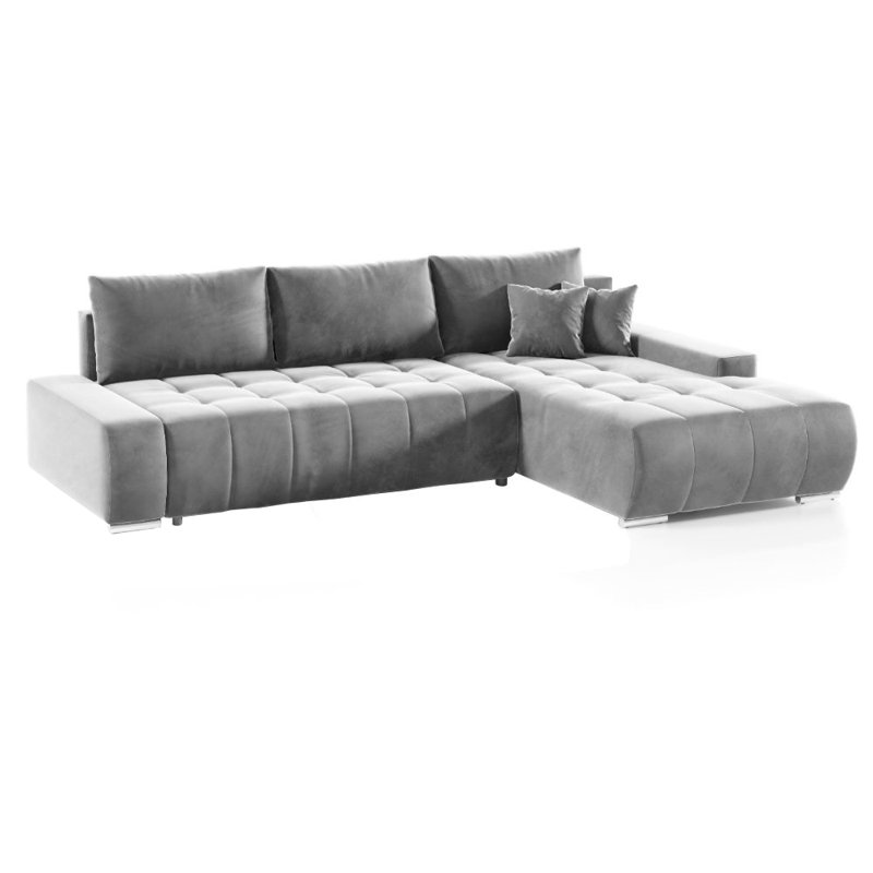 Asaan 3 Seater Velvet Sofa & Chaise, Grey, Right Hand Facing