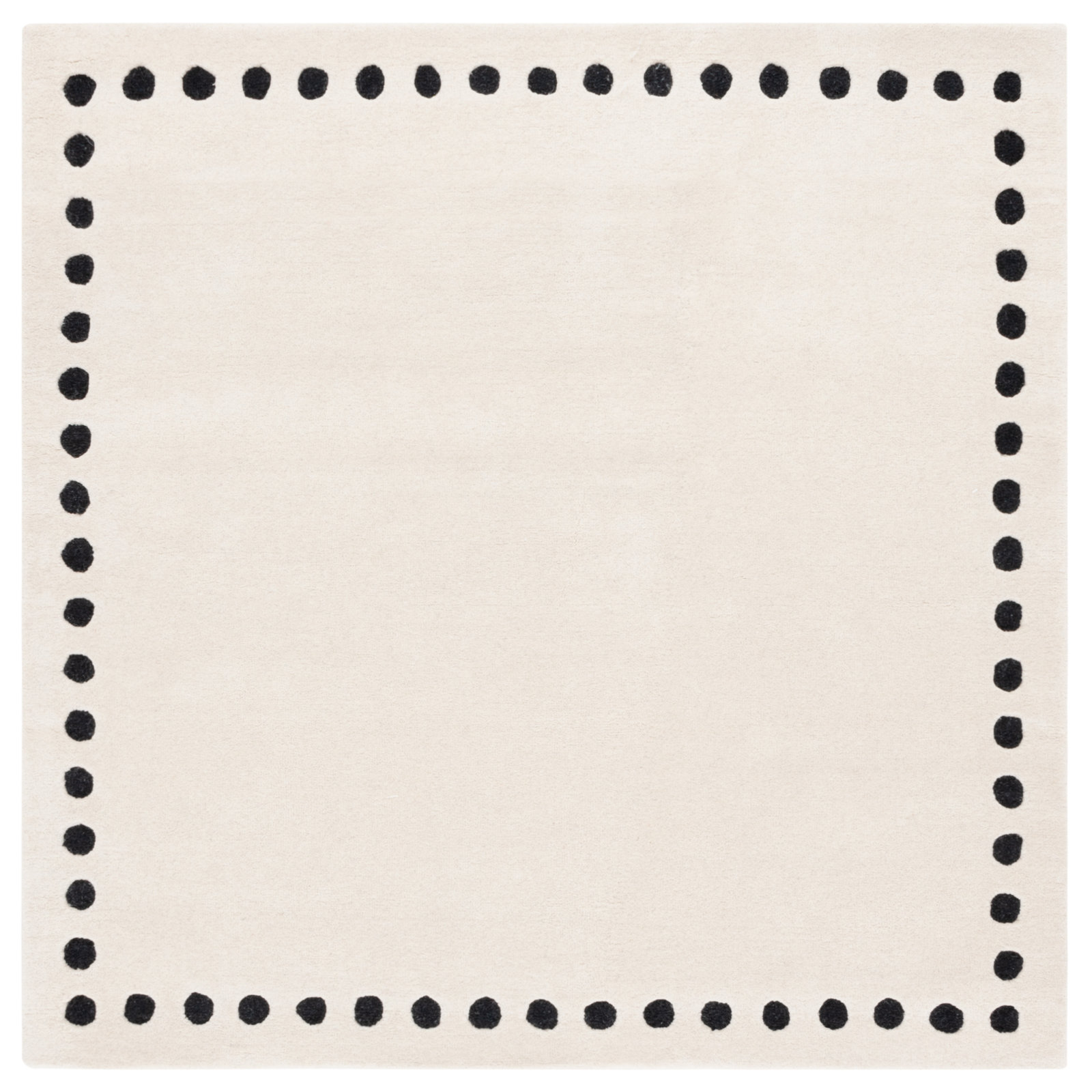 Lexy Ivory Black Polka Dot Hand-Tufted Wool Rug, Square 6'