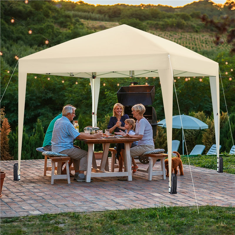 Iron Pop-Up Gazebo, 263.5cm H x 200cm W x 200cm D, Beige