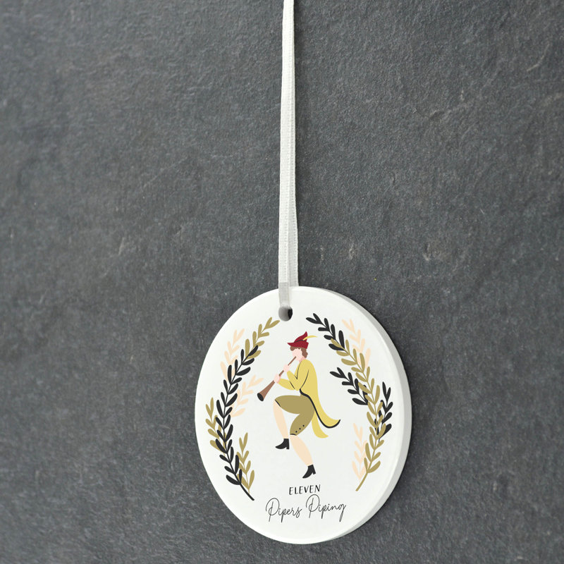 Sanson 12 Days 11 Pipers Piping Circle Shaped Ceramic Ornament