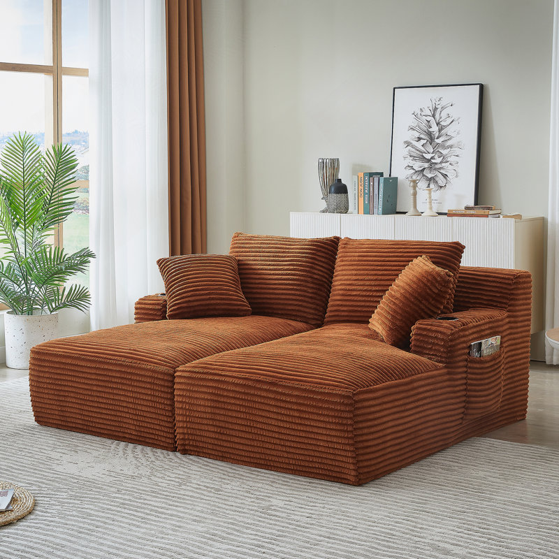 Méridienne compressible double avec porte-gobelets - aucun assemblage requis, causeuse moelleuse moderne pour la lecture de salon à l'intérieur