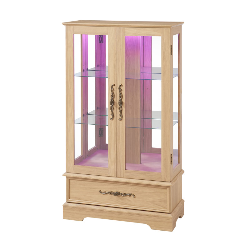 Lighted Glass Curio Display Cabinet With Adjustable Shelves - 2 Doors
