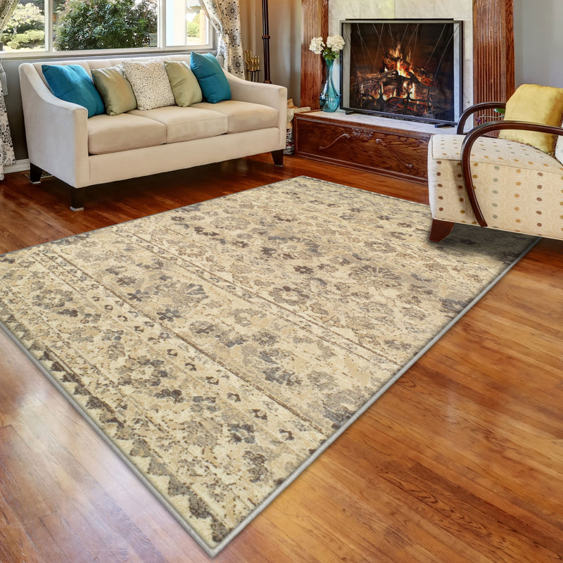 Tapis intérieur fauve à motif floral abstrait Abril - 100% polypropylène Callicoon, Rectangulaire 8 pi x 10 pi
