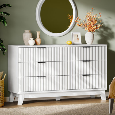 53‘’W Extra Wide Fluted 6-Drawer Dresser, Large Wave Design Storage Cabinet, Wide Chest of Drawers for Bedroom, Living Room, Hallway