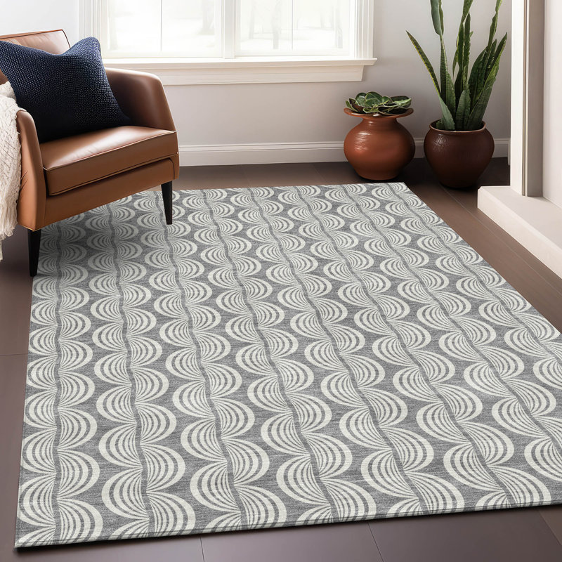 Gray 3' x 5' Washable Synthetic Indoor/Outdoor Rug