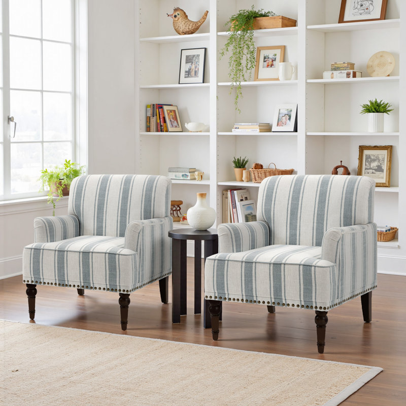 Fauteuil Iliana, Lin rayé bleu