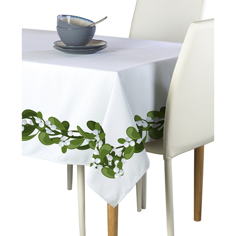 Leacross Floral Square Christmas Tablecloth, 70" L x 70" W, Christmas Mistletoe Garland