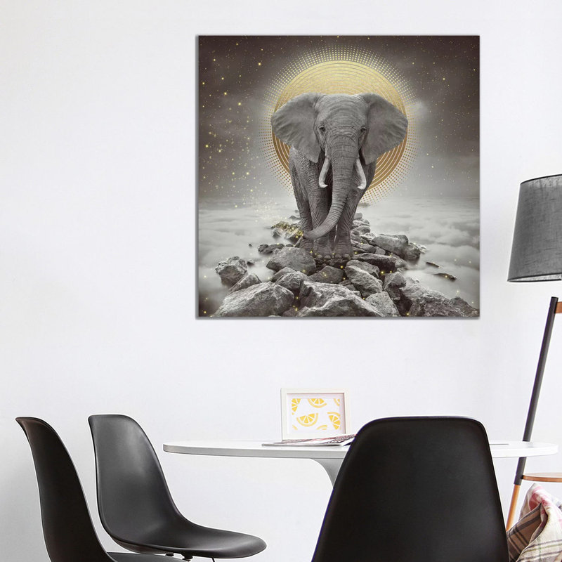 Elephant - On Rocks Stay Gold 1 Piece Wrapped Canvas Painting, 93.98 cm H x 93.98 cm W x 3.175 cm D