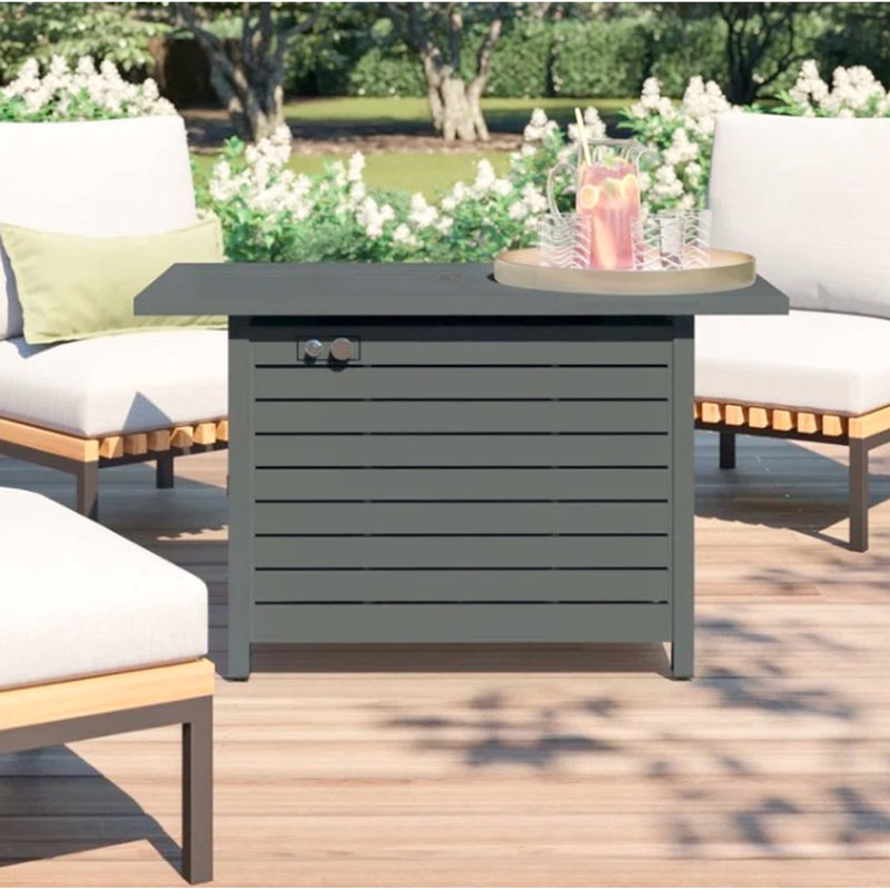 Foyer de table d'extérieur 25H x 42W, gris, cadre de durée de sortie de chaleur 50 000, acier inoxydable, convertible au propane / gaz naturel, temps de l'accessoire de patio moderne,