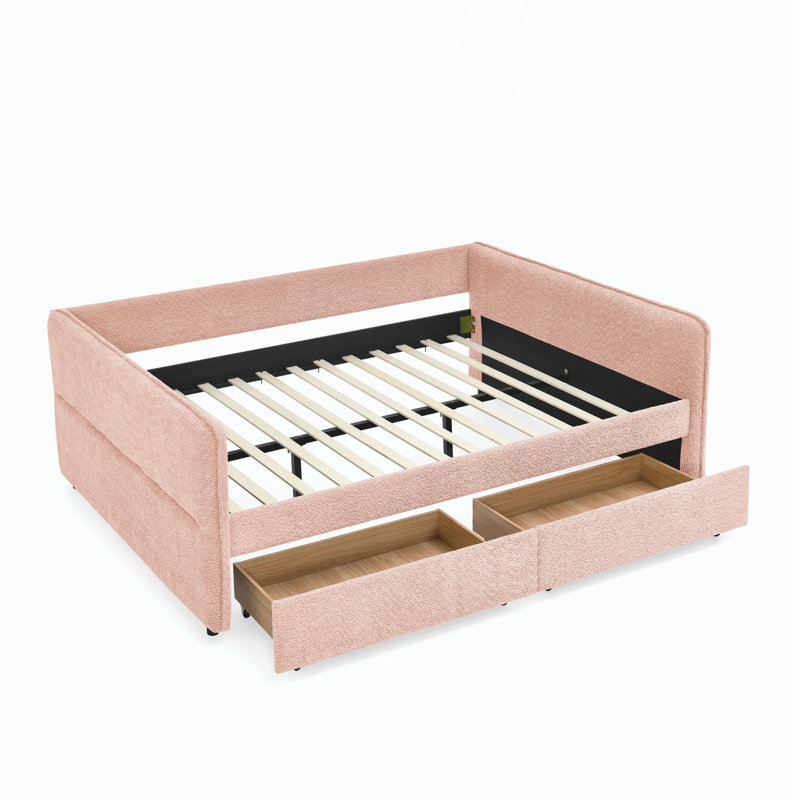 Lit de jour grand avec deux tiroirs, Rose