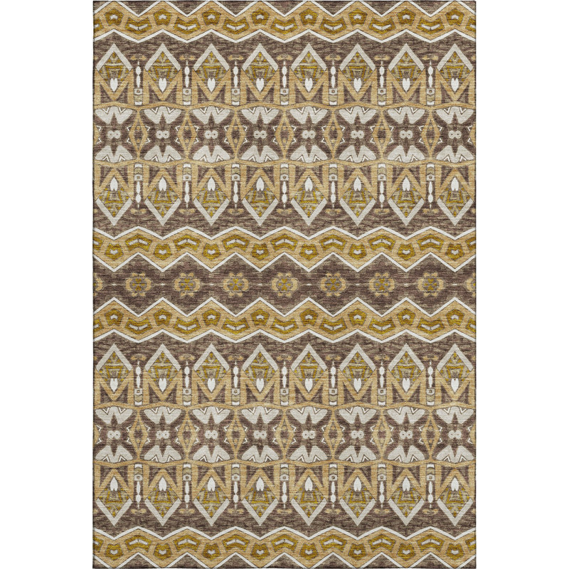 Premium Machine Washable Prisco Gold Rug, Rectangle 8' x 10'
