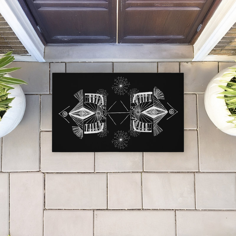 Tapis d'extérieur à motif géométrique Fractal Elements, par El Perkin, 18 po x 30 po, Éléments géométriques fractaux
