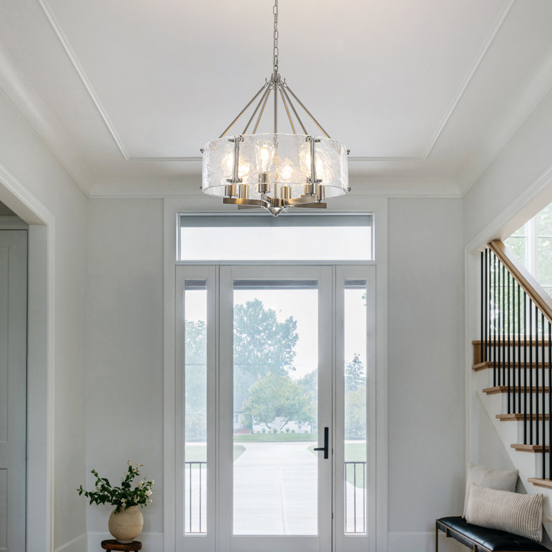 6 - Light 19.69'' Dimmable Modern Round Drum Chandelier With Textured Glass Shadefor Living Room, Bathroom,Foyer, Kitchen Island, Bedroom