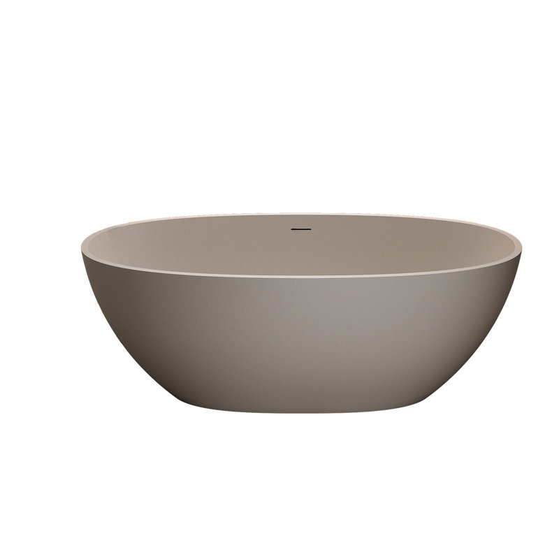 Baignoire autoportante de 55 po en pierre de résine à surface solide, couleur beige, trop-plein et bonde escamotable, usure, spacieuse à usage unique, conception ergonomique, toucher facile, installation facile, 30,34 po