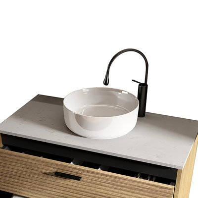 Évier en céramique blanche de haute qualité avec chaleur et teinture brillantes, facile à nettoyer, forme ronde, dimensions de 15,55 po, 17,38 lb, idéal pour les salles de bain