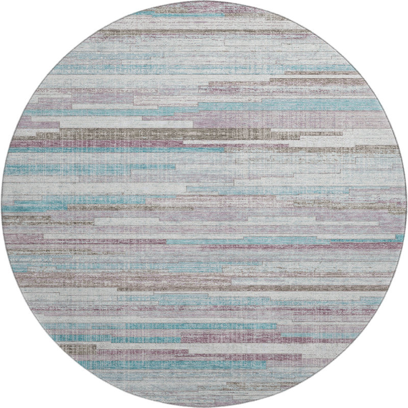 Premium Machine Washable Ansley AMF2000 Stripes Rug, Round 8'