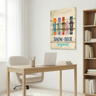 Neige bière répétée ski équipement sur toile tendue, ensemble de 1 reproduction d'art sur toile