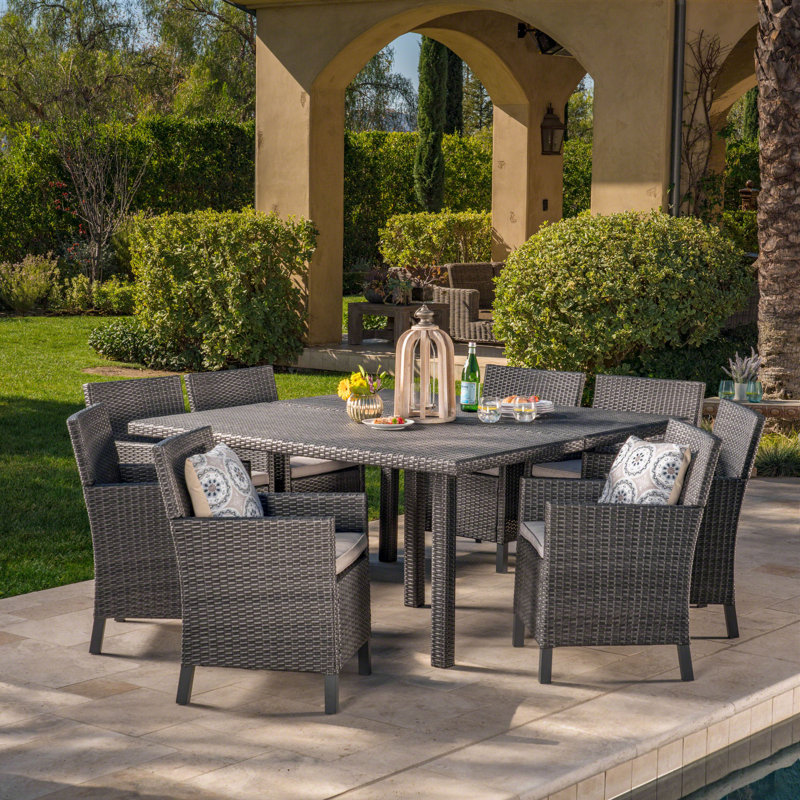 Waban 8 - Person Wicker Patio Dining Set with Square Table, Gray