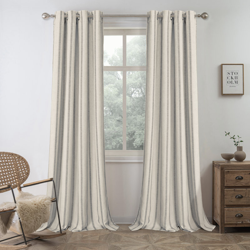 Paire de rideaux occultant, Rayure beige chameau / lin clair, L 52 po x L 96 po