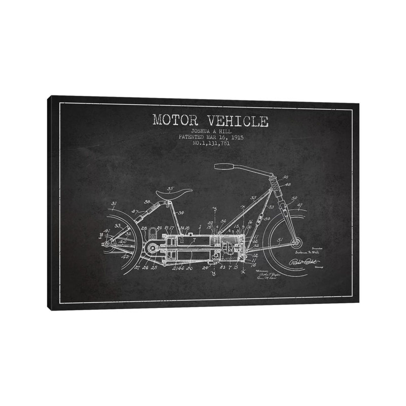 Joshua A. Hill Motor Vehicle Patent Sketch (Charcoal) 1 Piece Wrapped Canvas Wall Art, 66.04 cm H x 45.72 cm W x 3.175 cm D