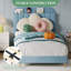 Lit simple en velours pour enfants avec tiroir, profil bas, lattes de bois, bleu