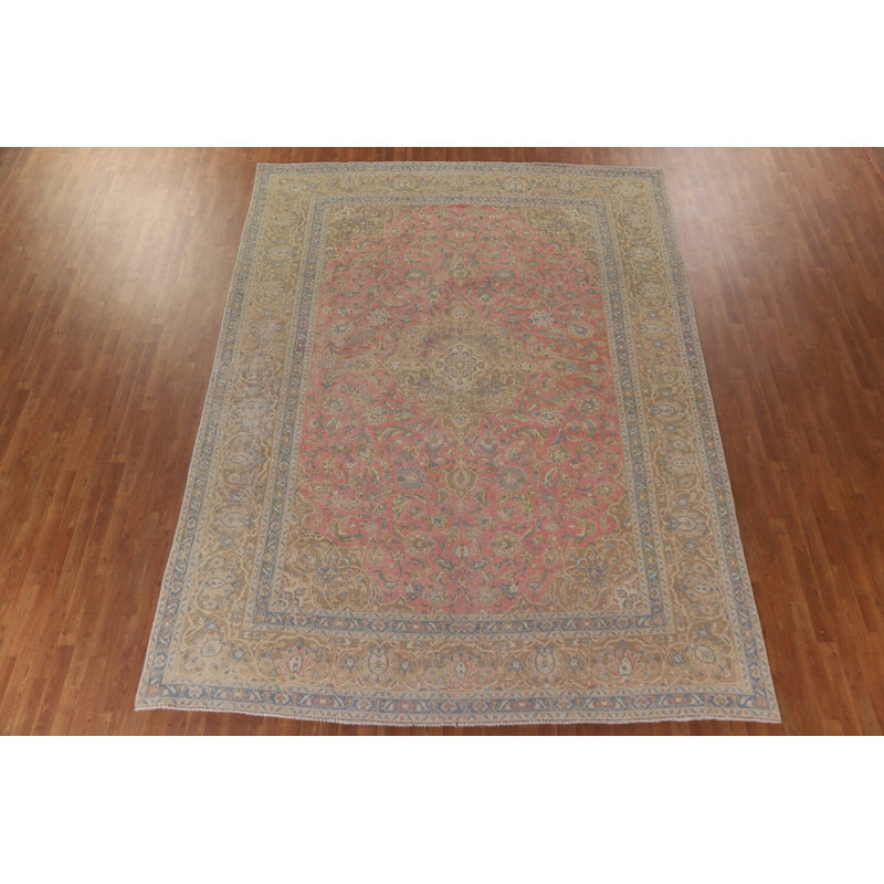 Tapis traditionnel rose à motif floral 10 x 13