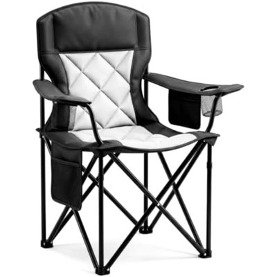 Chaise de camping robuste pour adultes, pliable et rembourrée, pouvant supporter jusqu'à 150 kg | 2 porte-gobelets et 2 poches latérales, chaise de jardin portative idéale pour le parc, le camping, la pêche et le sport, structure en acier allié, tissu Oxford 600D