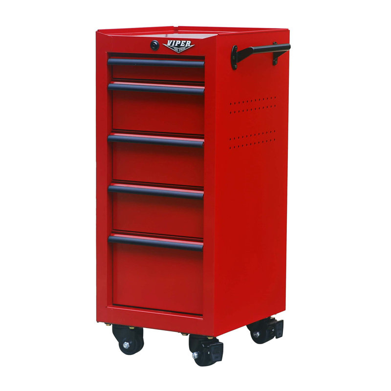 16" W 5-Drawer Bottom Rollaway Chest, Red
