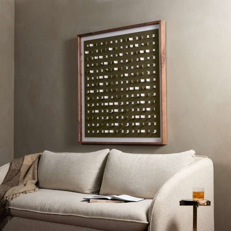 See Through Olive Minimalistic by Four Hands Art Studio, 48" H x 48" W x 2.5" D, Rustic Walnut Framed