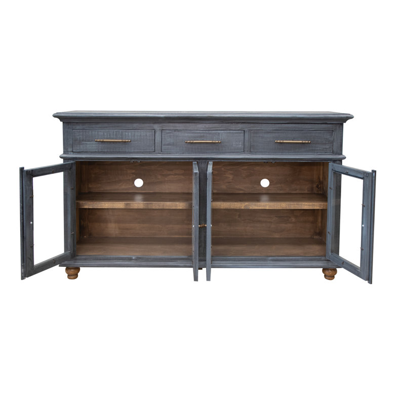Console rétro à 3 tiroirs, 4 portes, finition bleue