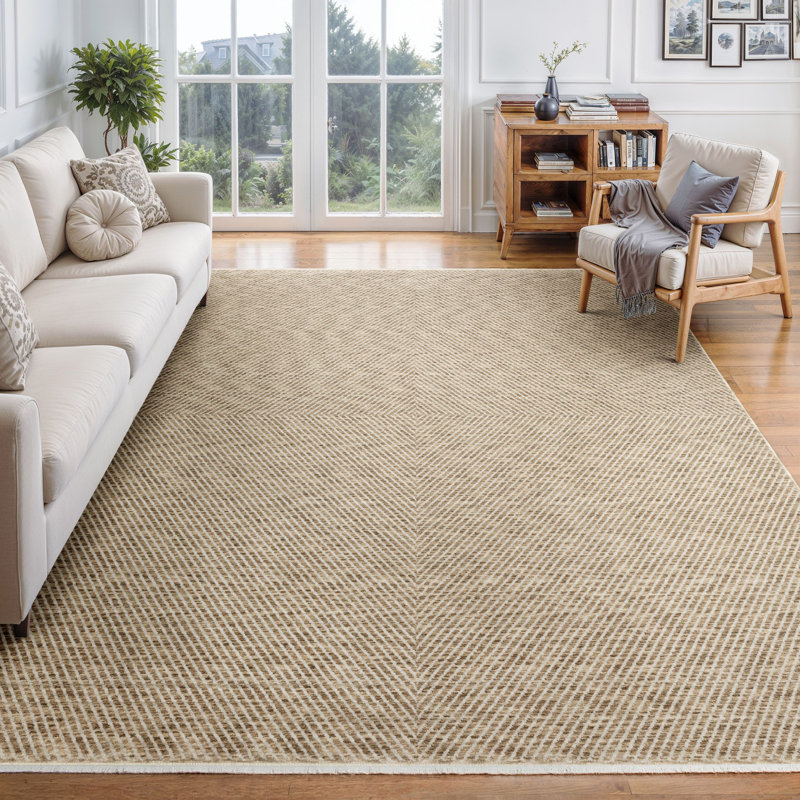 Ehlena Textured Lines Beige/ Tan Area Rug, Rectangle 9'10" x 12'11"