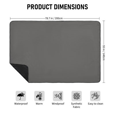 Tapis de camping noir et noir pour camping et pique-nique 78,7 x 55 po, imperméable et résistant au vent avec coquille Oxford 600D, intérieur en coton et en molleton doux, jeté chaud compact pour les aventures en plein air