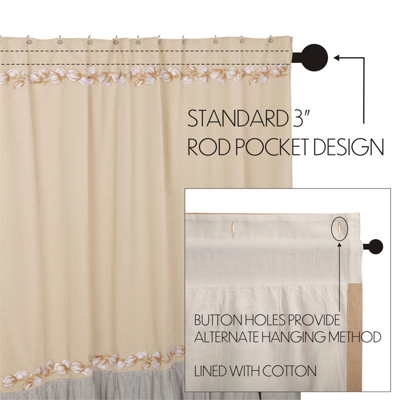 Ashmont Khaki Tan Cotton Shower Curtain with Ruffled Edge