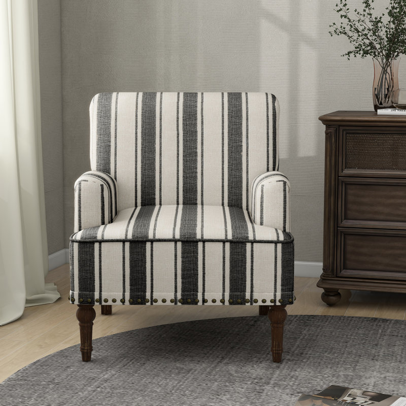 Arian 73 Cm Wide Cotton Armchair, Black Stripe Linen Blend